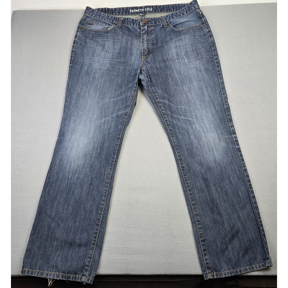 Kenneth Cole Women's Bootcut Jeans Blue Medium Wash Denim Frayed Hem Size 18
